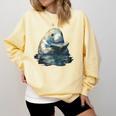 Cute Manatee Reading Book Bookworm Readers Manatee Lover Comfort Colors Sweatshirt Blue Spruce