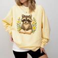 Cute Raccoon Reading Book Flowers Floral Comfort Colors Sweatshirt Blue Spruce