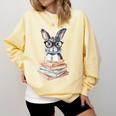 Cute Reading Bunny With Glasses Books Reader Book Bookworm Comfort Colors Sweatshirt Blue Spruce