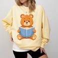 Cute Teddy Bear Reading Book Adorable For Readers Comfort Colors Sweatshirt Blue Spruce