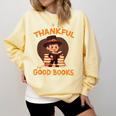 Cute Thanksgiving Teacher Librarian Thankful Reading Books Comfort Colors Sweatshirt Blue Spruce