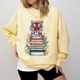 Cute Tiger With Book Floral Bookworm Librarian Book Lover Comfort Colors Sweatshirt Blue Spruce