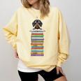 Cute Wiener Dog Dachshund Reading On Pile Of Books Comfort Colors Sweatshirt Blue Spruce