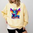 Dragon Reading a Book Bookworm Book Comfort Colors Sweatshirt Blue Spruce