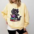 Dragon Reading A Book Cute Bookworm Book Lover Comfort Colors Sweatshirt Blue Spruce