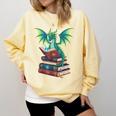 Dragon Reading Books Fantasy Lovers Mythical Creatures Comfort Colors Sweatshirt Blue Spruce