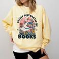 Easily Distracted By Books Read Goose Lover Bookworm Reading Comfort Colors Sweatshirt Blue Spruce