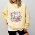 Easily Distracted By Cats And Books Reading Comfort Colors Sweatshirt Blue Spruce