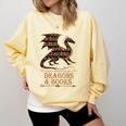 Easily Distracted By Dragons And Books Library Dragon Lover Comfort Colors Sweatshirt Blue Spruce