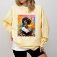 Educated Afro Girl Reading Book Lover History Month Comfort Colors Sweatshirt Blue Spruce