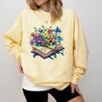 Enchanted Open Book With Blooming Flowers Comfort Colors Sweatshirt Blue Spruce