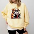 English Bulldog Reading a Book Dog For Men Women Girls Kids Comfort Colors Sweatshirt Blue Spruce