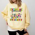 Everyone Communicates Differently Book Teacher Outfit Comfort Colors Sweatshirt Blue Spruce