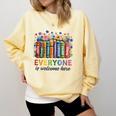 Everyone Is Welcome Here Floral Book LGBT Pride Equality Comfort Colors Sweatshirt Blue Spruce