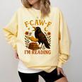 F CAW F Crow I'm Reading Book Lover Fall Comfort Colors Sweatshirt Blue Spruce