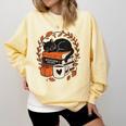 Fall Book Teacher Cat Books Halloween Autumn Librarian Comfort Colors Sweatshirt Blue Spruce