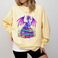 Fantasy Dragon Reading Books Bookworm Comfort Colors Sweatshirt Blue Spruce