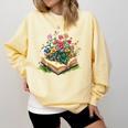 Floral Book Bloom Wildflowers Literature Nature Fantasy Comfort Colors Sweatshirt Blue Spruce