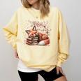 Fox And Book Lover Graphic For Women And Spring Pink Flower Comfort Colors Sweatshirt Blue Spruce