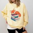 Fox Reading Book Pajama Sleep Comfort Colors Sweatshirt Blue Spruce