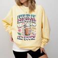 Fueled By Iced Coffee And Books Book Lover Retro Comfort Colors Sweatshirt Blue Spruce Fueled By Iced Coffee And Books Book Lover Retro Comfort Colors Sweatshirt Blue Spruce