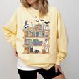 Ghost Book Reading Books Lover Teacher Happy Halloween Comfort Colors Sweatshirt Blue Spruce