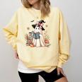 Ghost Reading Book Coquette Bow Halloween Girl Kid Teacher Comfort Colors Sweatshirt Blue Spruce