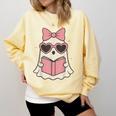 Ghost Reading Book Halloween Cat Lover Comfort Colors Sweatshirt Blue Spruce