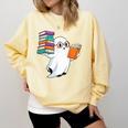 Ghost Reading Books Halloween Library Comfort Colors Sweatshirt Blue Spruce