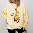 Giraffe Reading Tea Books Coffee Book Lover Graphic Comfort Colors Sweatshirt Blue Spruce