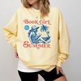 Girl Reading Book Summer Beach Vacation For Book Lover Comfort Colors Sweatshirt Blue Spruce