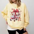 Girly Coquette Gingerbread Books And Hot Cocoa Cozy Season Comfort Colors Sweatshirt Blue Spruce