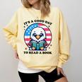 A Good Day To Read a Book Reading Eagle With American Flag Comfort Colors Sweatshirt Blue Spruce