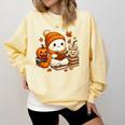 Halloween Ghost Reading Book Lovers Coffee Girl Women Comfort Colors Sweatshirt Blue Spruce