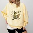 On My Way To Hoard Books And Cause Chaos Tom Foolery Frog Comfort Colors Sweatshirt Blue Spruce