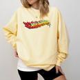 Hot Wheels Comic Book Fire Logo Comfort Colors Sweatshirt Blue Spruce Hot Wheels Comic Book Fire Logo Comfort Colors Sweatshirt Blue Spruce
