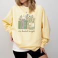 I'm Booked Tonight Cozy Floral Book Lover Graphic Comfort Colors Sweatshirt Blue Spruce