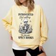 Introvert Read Spicy Books Lover Bookworm Skeleton Reading Comfort Colors Sweatshirt Blue Spruce