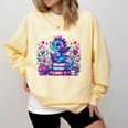 Just A Girl Who Loves Dragons And Books Cute Dragon Reading Premium Tri-Blend Comfort Colors Sweatshirt Blue Spruce