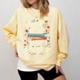 Just One More Chapter Book Reading Floral Teacher Book Lover Comfort Colors Sweatshirt Blue Spruce
