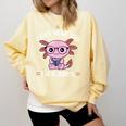 Kawaii Axolotl Can't Hear You I'm Reading Book Lover Comfort Colors Sweatshirt Blue Spruce