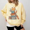Kawaii Cat Coffee Books Teacher Men Women Girls Kids Comfort Colors Sweatshirt Blue Spruce