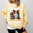 Kawaii Feline Book Reading Read Books Pet My Calico Cat Men Women Comfort Colors Sweatshirt Blue Spruce