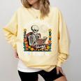 Leave Me Alone Skeleton Reading Book Floral Moon Librarian Comfort Colors Sweatshirt Blue Spruce