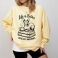 Life Is Better With Cats & Books Sphynx Cat Mom Women Comfort Colors Sweatshirt Blue Spruce