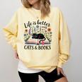 Life Is Better With Cats And Books Comfort Colors Sweatshirt Blue Spruce