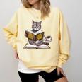 Life Is Better With Cats Coffee Books Cat Reading Book Comfort Colors Sweatshirt Blue Spruce