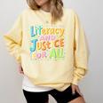 Literacy And Justice For All Protect Banned Books Library Comfort Colors Sweatshirt Blue Spruce