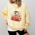 Love Book Coffee Heart Coquette Bow Valentines Day Comfort Colors Sweatshirt Blue Spruce