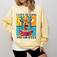 Love Reading And Giraffes Cute Giraffe Reading Book Lovers Comfort Colors Sweatshirt Blue Spruce